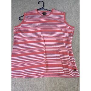 Guide Series Womens‎ Large Coral Orange White Striped Sleeveless Cotton Tank Top
